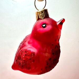 Polish Glass Red Bird Christmas Ornament Cardinal Robin Nature Hand Painted
